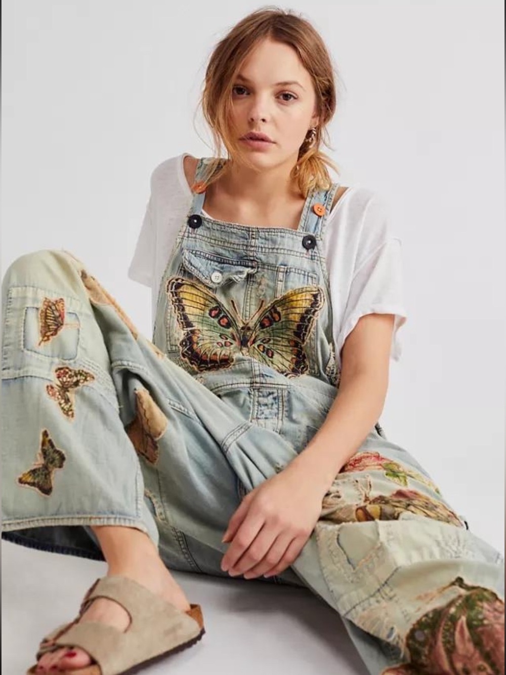 RARE Magnolia Pearl Mariposa Butterfly Appliqué Overalls Denim OS